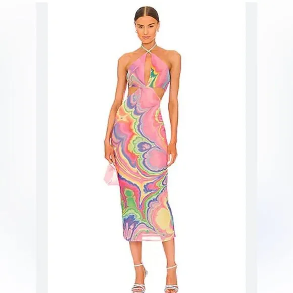 AFRM | Dresses | Afrmrevolve Tessa Mesh Midi Dress In Abstract Multi Marble  Sz M | Poshmark